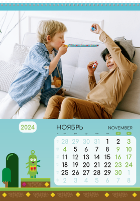 Вертикальные настенные перекидные календари - Весёлые монстры Ноябрь