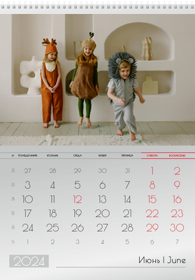 Вертикальные настенные перекидные календари - Серые Июнь